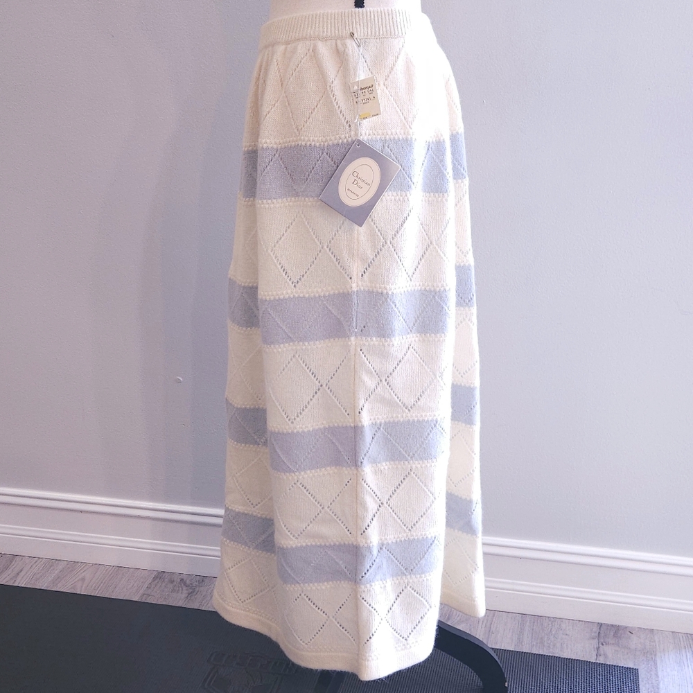 Dior NWT Vintage Knitted Wool Rabbit Hair Skirt A-Line Gray Striped Size Large - Picture 2 of 16